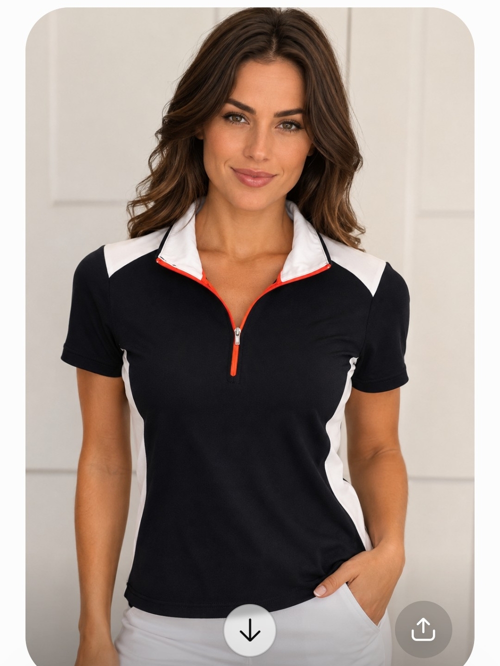 Sweet Ralph Lauren Blue Short-Sleeve Zip Polo with White Panels and Orange Trim